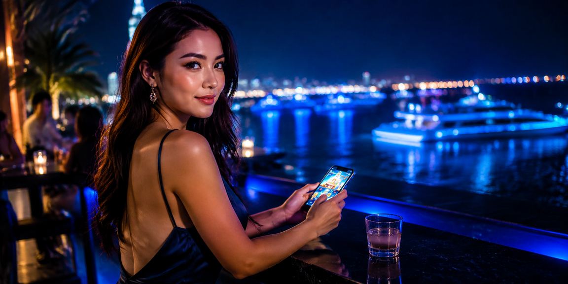 Người dùng trải nghiệm casino di động trên bãi biển Đà Nẵng với giao diện lot trên điện thoại