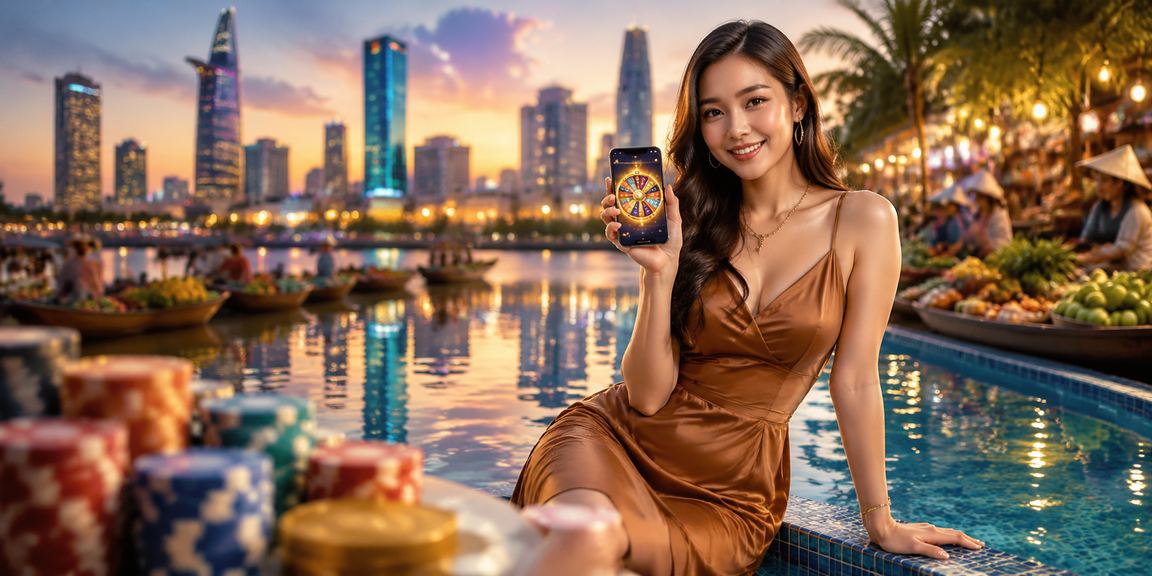 Khung cảnh sông Mekong với người dùng thưởng thức cà phê và trải nghiệm casino trực tuyến