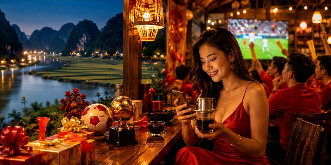 Người chơi tại Ninh Bình thư giãn với điện thoại và cà phê bên cạnh